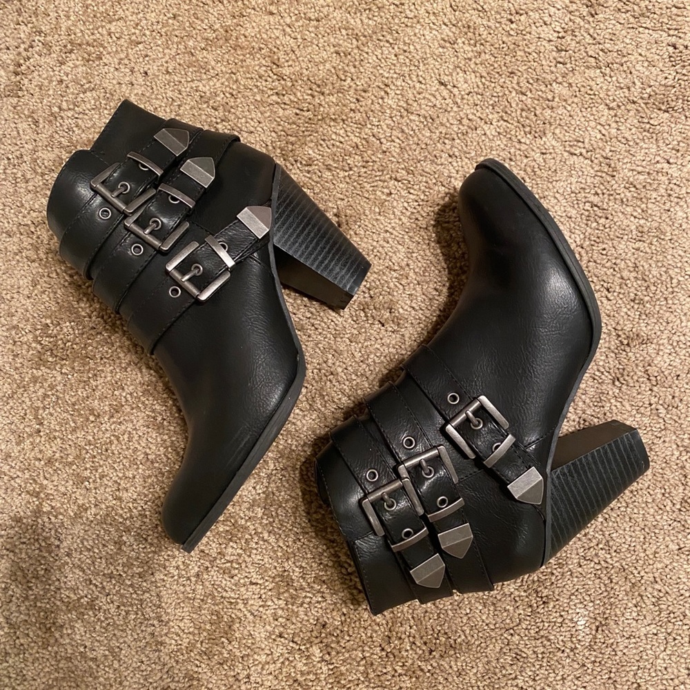 Black Buckle Ankle Booties